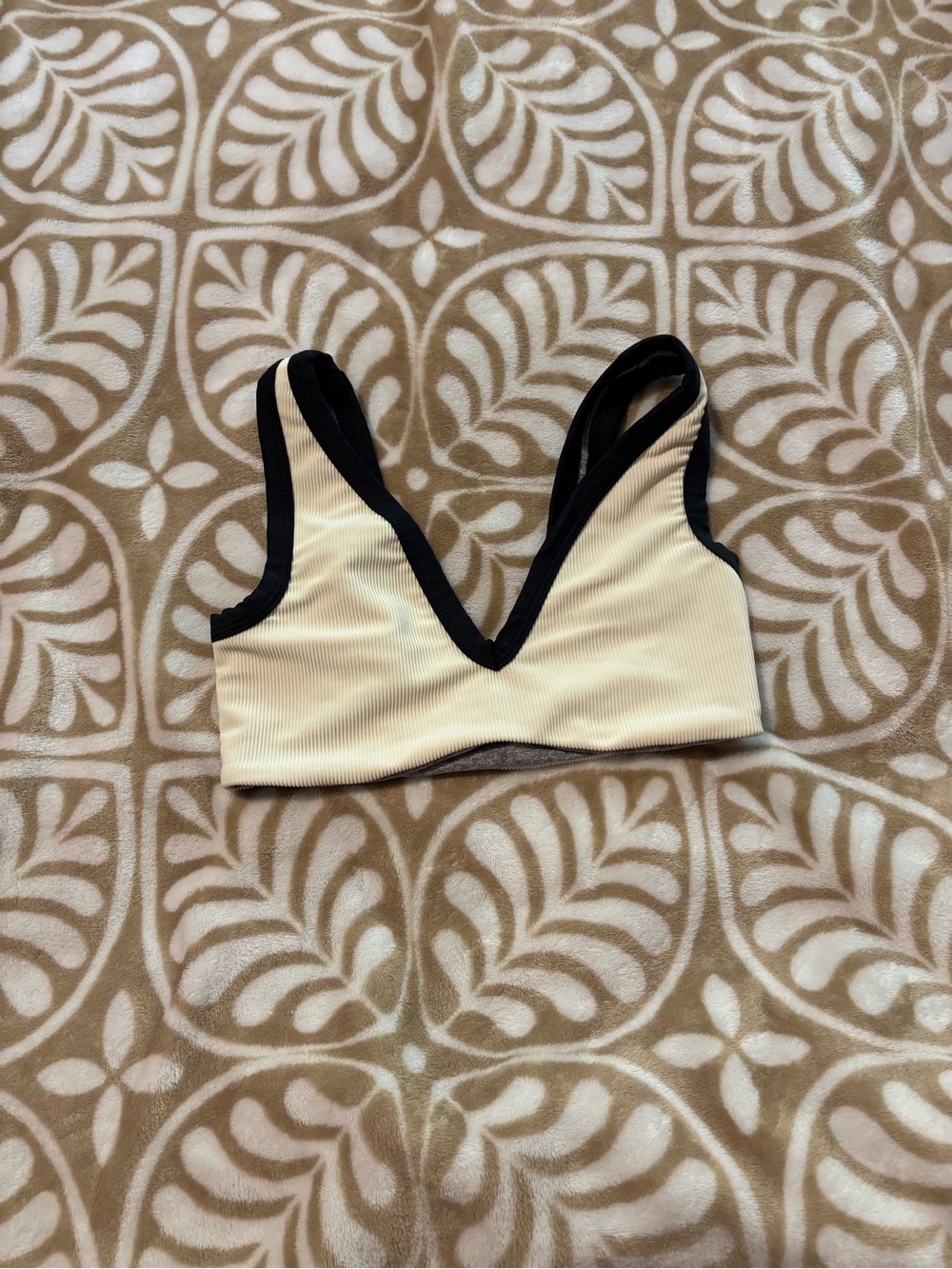 Cream & Black V-Neck Ribbed sports bra five the label